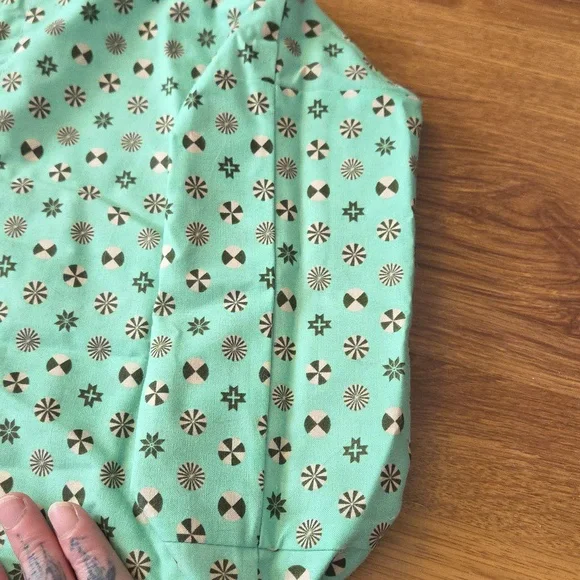 FINAL SALE EUC Hnadmade Medium Pull-string Project Bag Box Bottom Mint Print - Picture 4 of 5
